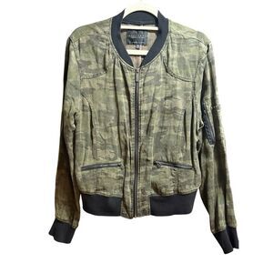 Sanctuary Camouflage Bomber Jacket in Mother Nature Camo Linen blend Anthropolog